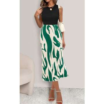 PRETTYGARDEN Women's 2025 Summer High Waist Zebra Print A Line Long Pleated Skirts for Women Trendy Midi Skirt Flared Hem (Dark Green, XX-Large)