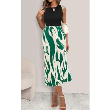 PRETTYGARDEN Women's 2025 Summer High Waist Zebra Print A Line Long Pleated Skirts for Women Trendy Midi Skirt Flared Hem (Dark Green, XX-Large)