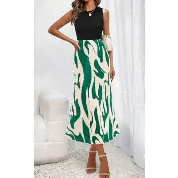 PRETTYGARDEN Women's 2025 Summer High Waist Zebra Print A Line Long Pleated Skirts for Women Trendy Midi Skirt Flared Hem (Dark Green, XX-Large)