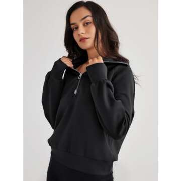 Trendy Queen Womens Oversized Sweatshirts Half Zip Pullover Long Sleeve Quarter Zip Hoodies Teen Girls Fall Y2K Clothes Black L