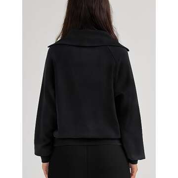 Trendy Queen Womens Oversized Sweatshirts Half Zip Pullover Long Sleeve Quarter Zip Hoodies Teen Girls Fall Y2K Clothes Black L