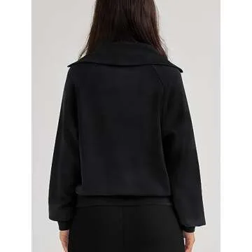 Trendy Queen Womens Oversized Sweatshirts Half Zip Pullover Long Sleeve Quarter Zip Hoodies Teen Girls Fall Y2K Clothes Black L