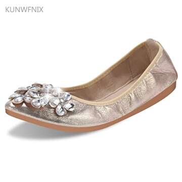 KUNWFNIX Women Ballet Flats Rhinestone Wedding Ballerina Shoes Foldable Sparkly Comfort Slip on Flat...