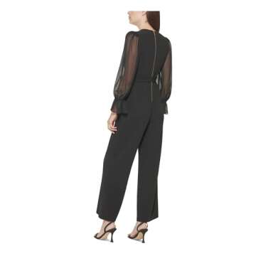 Calvin Klein Women's Chiffon Sleeve Jumpsuit, Black/Black