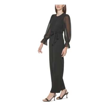 Calvin Klein Women's Chiffon Sleeve Jumpsuit, Black/Black