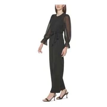 Calvin Klein Women's Chiffon Sleeve Jumpsuit, Black/Black