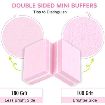 Mini Nail Buffer Blocks, 100/180 Grit Sponge Buffing Sanding Block File Manicure Tools Bulk 50Pcs (Pink)