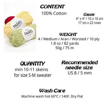 Paris - Mulitple colours Garnstudio DROPS Knitting Aran 100% Cotton Yarn (14 Strong Yellow)