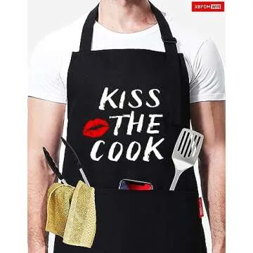 XBPDMWIN Kiss the Cook Apron Men - Funny BBQ Grill Apron for Cooking Enthusiasts, Adjustable Chef Ap...