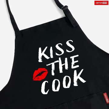 XBPDMWIN Kiss the Cook Apron Men - Funny BBQ Grill Apron for Cooking Enthusiasts, Adjustable Chef Apron with 2 Pockets Dad Gifts for Adult/Men/Women