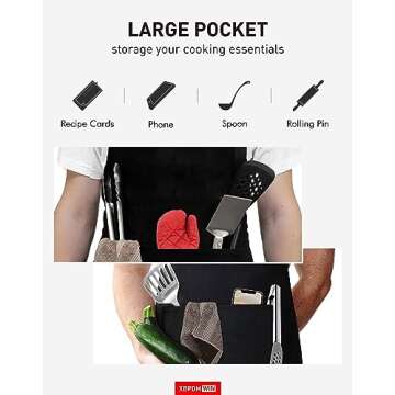 XBPDMWIN Kiss the Cook Apron Men - Funny BBQ Grill Apron for Cooking Enthusiasts, Adjustable Chef Apron with 2 Pockets Dad Gifts for Adult/Men/Women