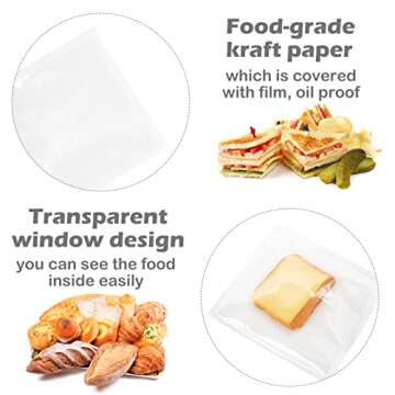 Ocmoiy Bakery Bags 100ct Clear Window for Treats