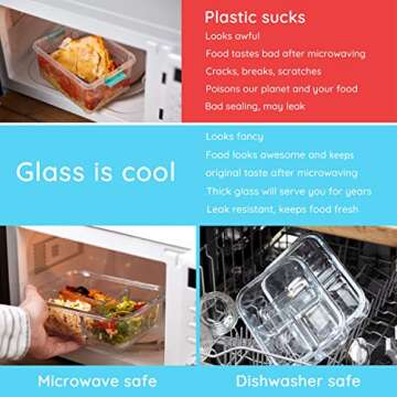 UpBento Space-Saving Glass Food Storage Containers with Lids of Bamboo (Set of 4) |2, 3 Compartments (4650 ML total) Eco-friendly Glass Meal Prep Containers |Microwave, Oven, Freezer, Dishwasher Safe