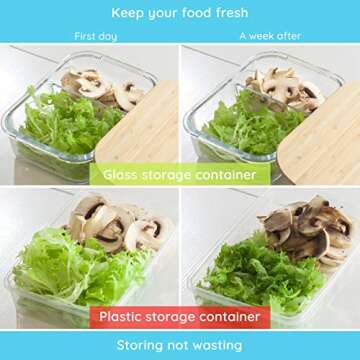 UpBento Space-Saving Glass Food Storage Containers with Lids of Bamboo (Set of 4) |2, 3 Compartments (4650 ML total) Eco-friendly Glass Meal Prep Containers |Microwave, Oven, Freezer, Dishwasher Safe