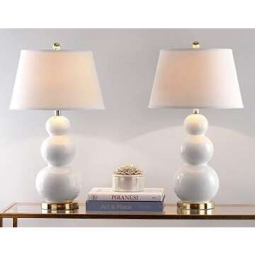 SAFAVIEH Pamela Modern Triple Gourd Ceramic Lamp Set - Elegant Home Lighting