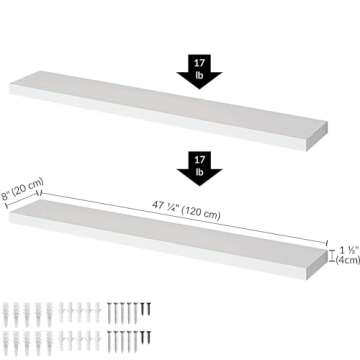 Ballucci Floating Shelves for Wall, 48" Wood Wall Shelf Set of 2, with Invisible Brackets for Bathroom, Living Room, Bedroom, Kitchen, Nursery, 8" Deep, White