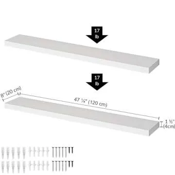 Ballucci Floating Shelves for Wall, 48" Wood Wall Shelf Set of 2, with Invisible Brackets for Bathroom, Living Room, Bedroom, Kitchen, Nursery, 8" Deep, White