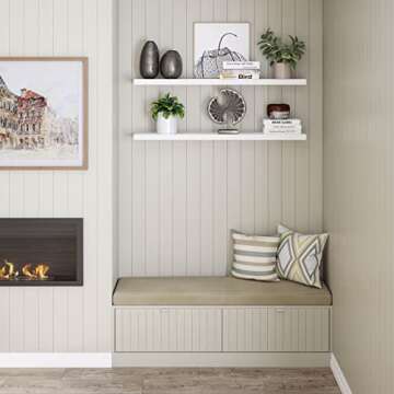 Ballucci Floating Shelves for Wall, 48" Wood Wall Shelf Set of 2, with Invisible Brackets for Bathroom, Living Room, Bedroom, Kitchen, Nursery, 8" Deep, White