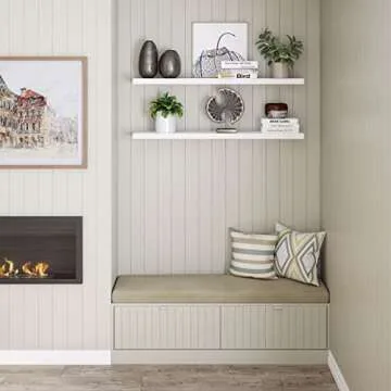 Ballucci Floating Shelves for Wall, 48" Wood Wall Shelf Set of 2, with Invisible Brackets for Bathroom, Living Room, Bedroom, Kitchen, Nursery, 8" Deep, White