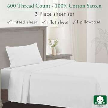 California Design Den 600 Thread Count Sheet Set, 100% Cotton Sateen with Deep Pocket, Luxury Cooling Soft Hotel-Quality Bedding Sheets