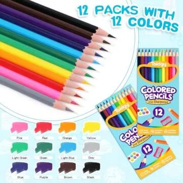 Toidgy 144 Count Colored Pencils for Kids, 12 Packs Colored Pencils Bulk 12 Colors, Pre-sharpened Color Pencils for Adults, Bulk School Supplies for Teachers, Back to School Supplies, Classroom Prizes