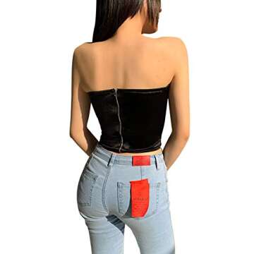 Women Bustier Corset Top Y2K Push Up Crop Tops Strap Tank Top Party Clubwear Bodice Vintage Streetwear (CT-Black,S)