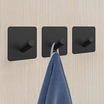 PMMASTO Self Adhesive Hooks - Heavy Duty Black Aluminum Coat Hooks (6 PC)