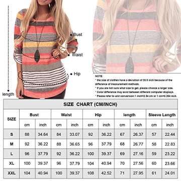 HUHHRRY Womens Striped Sweatshirt Tunic Tops Long Sleeve Casual Crew Neck T Shirt Top Blouse, Orange Color Striped, Medium