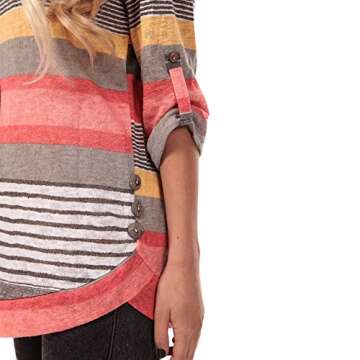 HUHHRRY Womens Striped Sweatshirt Tunic Tops Long Sleeve Casual Crew Neck T Shirt Top Blouse, Orange Color Striped, Medium