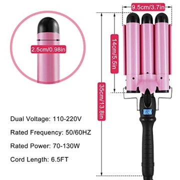 3 Barrel Curling Iron with Adjustable Temperature and Protection