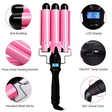 3 Barrel Curling Iron with Adjustable Temperature and Protection