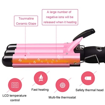 3 Barrel Curling Iron with Adjustable Temperature and Protection