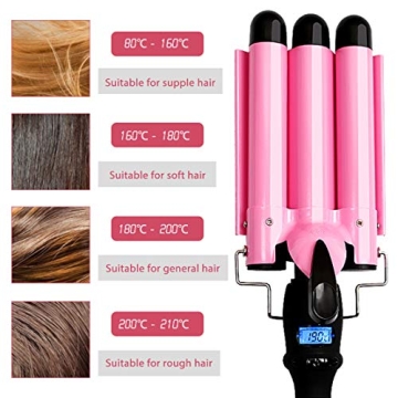 3 Barrel Curling Iron with Adjustable Temperature and Protection