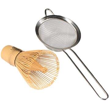 BambooMN Matcha Whisk and Tea Strainer - Japanese Tea Ceremony Set