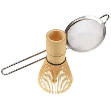 BambooMN Matcha Whisk and Tea Strainer - Japanese Tea Ceremony Set