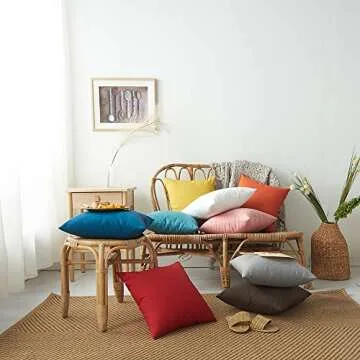 WEMEON Outdoor Waterproof Pillow Covers18x18in Set of 4, Solid Color Pillows Decorative Square Patio Furniture Pillows for Couch Patio Balcony Tent Garden(Orange/Teal)