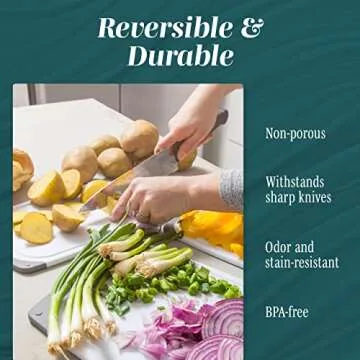 HOMWE Cutting Boards for Kitchen BPA Free- Chopping Board 3-Pack w/Different Sizes and Non Slip Handles - Reversible, Large Cutting Board Set - Unique Gifts for Cooks Who Have Everything - Aqua