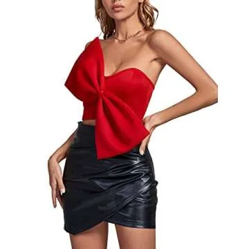LYANER Women’s Sexy Sweetheart Neck Bow Sleeveless Crop Tube Tops Strapless Bustier Cami Corset Top Red Medium