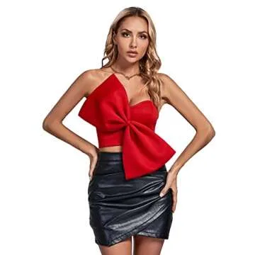 LYANER Women’s Sexy Sweetheart Neck Bow Sleeveless Crop Tube Tops Strapless Bustier Cami Corset Top Red Medium