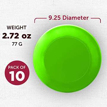 DISCOUNT PROMOS Frisbees 9.25 inch. Set of 10, Bulk Pack - Fun Outdoor Games for Adults and Family - Neon Green