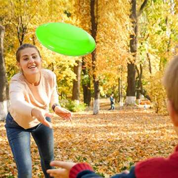DISCOUNT PROMOS Frisbees 9.25 inch. Set of 10, Bulk Pack - Fun Outdoor Games for Adults and Family - Neon Green