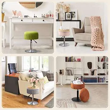 LUE BONA 360°Swivel Vanity Stool Chair for Makeup Room, Height Adjustable Stool for Vanity with Storage, Small Matcha Green Velvet Vanity Stool for Bathroom, Living Room