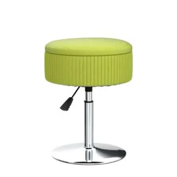 LUE BONA 360°Swivel Vanity Stool Chair for Makeup Room, Height Adjustable Stool for Vanity with Storage, Small Matcha Green Velvet Vanity Stool for Bathroom, Living Room