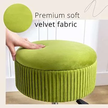 LUE BONA 360°Swivel Vanity Stool Chair for Makeup Room, Height Adjustable Stool for Vanity with Storage, Small Matcha Green Velvet Vanity Stool for Bathroom, Living Room