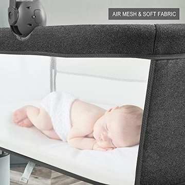 Yacul Baby Bassinet Bedside Sleeper, with Music Box, Easy to Assemble Bed to Bed, Adjustable Portable Crib for Infants Baby Boys and Girls (Dark Gray)