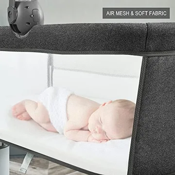 Yacul Baby Bassinet Bedside Sleeper, with Music Box, Easy to Assemble Bed to Bed, Adjustable Portable Crib for Infants Baby Boys and Girls (Dark Gray)