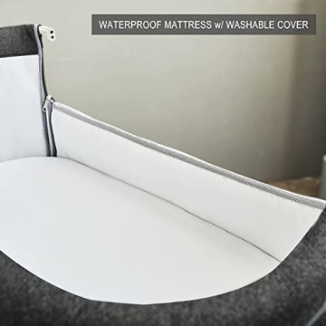 Yacul Baby Bassinet Bedside Sleeper, with Music Box, Easy to Assemble Bed to Bed, Adjustable Portable Crib for Infants Baby Boys and Girls (Dark Gray)