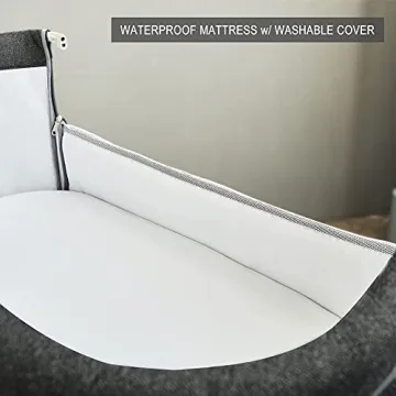 Yacul Baby Bassinet Bedside Sleeper, with Music Box, Easy to Assemble Bed to Bed, Adjustable Portable Crib for Infants Baby Boys and Girls (Dark Gray)