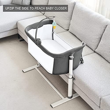 Yacul Baby Bassinet Bedside Sleeper, with Music Box, Easy to Assemble Bed to Bed, Adjustable Portable Crib for Infants Baby Boys and Girls (Dark Gray)