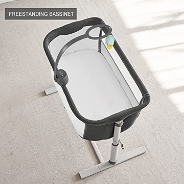 Yacul Baby Bassinet Bedside Sleeper, with Music Box, Easy to Assemble Bed to Bed, Adjustable Portable Crib for Infants Baby Boys and Girls (Dark Gray)